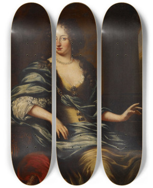Triptych art skateboard deck of David Klcker Ehrenstrahl Queen Ulrika Eleonora The Elder by David Klocker Ehrenstrahl (1628-1698)