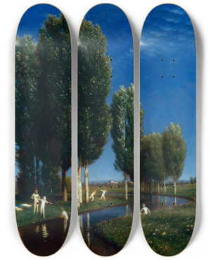 Triptych art skateboard deck of Arnold Bcklin Summer Day by Arnold Bocklin (1827-1901)