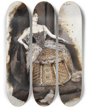 Triptych art skateboard deck of Georges Antoine Rochegrosse La Duchesse Josiane by Georges Antoine Rochegrosse (1859-1938)