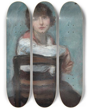 Triptych art skateboard deck of Georges Despagnat Jeune Fille La Chaise by Georges d'Espagnat (1870-1950)
