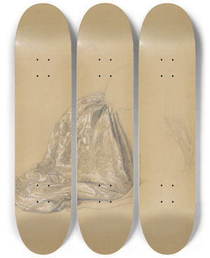 Triptych art skateboard deck of Jzef Simmler Study Of The Kneeling Ladys Dress For The Painting The Upbringing Of Sigismund Augustus by Jozef Simmler (1823-1868)