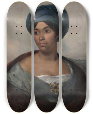 Triptych art skateboard deck of Eugne Delacroix Portrait Of A Woman In A Blue Turban by Eugene Delacroix (1798-1863)