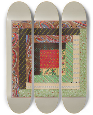 Triptych art skateboard deck of Cornelius Christoffels And Margaret Linsley Log Cabin Quilt Square by Cornelius Christoffels And Margaret Linsley