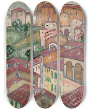 Triptych art skateboard deck of Jessica Dismorr Siena by Jessica Dismorr (1885-1939)
