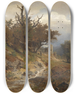 Triptych art skateboard deck of Eduard Peithner Von Lichtenfels Landschaftsmotiv by Eduard Peithner Von Lichtenfels (1833-1913)