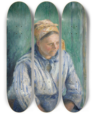 Triptych art skateboard deck of Camille Pissarro Washerwoman Study by Camille Pissarro (1830-1903)