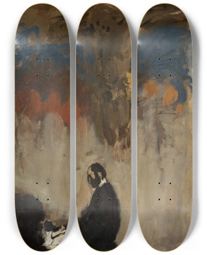 Triptych art skateboard deck of Leon Wyczkowski Feliks Jasieski At The Organ Sketch by Leon Wyczolkowski (1852-1936)