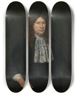 Triptych art skateboard deck of Gerrit Van Goor Portrait Of Johannes Camphuys Governorgeneral Of The Dutch East Indies by Gerrit Van Goor (1645)
