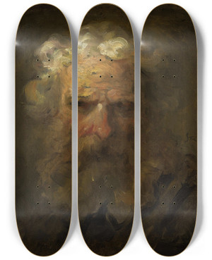 Triptych art skateboard deck of Jeanhonor Fragonard Head Of An Old Man by Jean-Honor Fragonard (1732-1806)