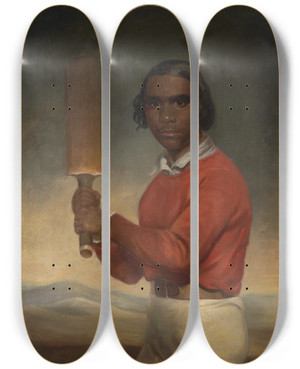Triptych art skateboard deck of John Michael Crossland Portrait Of Nannultera A Young Poonindie Cricketer by John Michael Crossland (1800-1858)