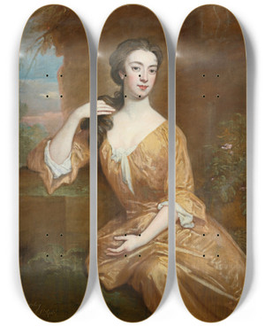 Triptych art skateboard deck of Sir Godfrey Kneller Lady Worsley by Sir Godfrey Kneller (1646-1723)
