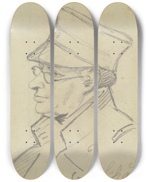 Triptych art skateboard deck of Carl Hoff Portrait Of Schar by Carl Hoff (1807-1862)