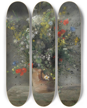 Triptych art skateboard deck of Pierreauguste Renoir Flowers In A Vase by Pierre-Auguste Renoir (1841-1919)