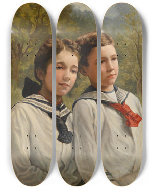 Triptych art skateboard deck of Theodor Mayerhofer Geschwister by Theodor Mayerhofer (1855-1941)