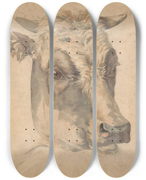 Triptych art skateboard deck of Wouter Johannes Van Troostwijk Kop Van Een Koe by Wouter Johannes Van Troostwijk (1782-1810)
