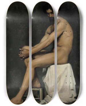 Triptych art skateboard deck of Albert Edelfelt Seated Man by Albert Edelfelt (1854-1905)