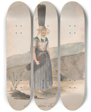 Triptych art skateboard deck of Alfred Diston Charcoal Seller Tenerife_1 by Alfred Diston (1793-1861)