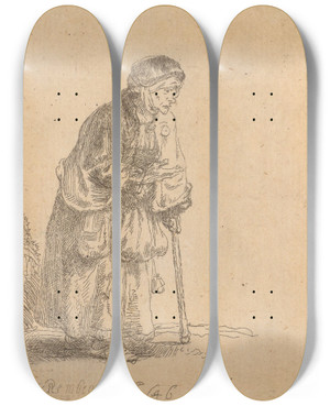 Triptych art skateboard deck of Rembrandt Van Rijn Beggar Woman Leaning On A Stick_2 by Rembrandt Van Rijn (1606-1669) Triptych art skateboard deck of Rembrandt Van Rijn Beggar Woman Leaning On A Stick_2 by Rembrandt Van Rijn (1606-1669)