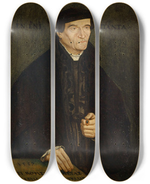 Triptych art skateboard deck of Jacob Clauser Portrait Of Bonifacius Amerbach by Jacob Clauser (1520-1578)