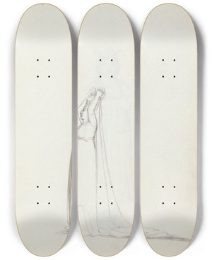 Triptych art skateboard deck of John Flaxman Mrs Siddons Full Length Profile Standing With Arms Over Her Head Holding A Veil by John Flaxman (1755-1826)