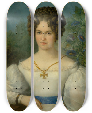 Triptych art skateboard deck of Jozef Ginovsk Portrait Of A Young Lady In A White Dress by Jozef Ginovsky (1800-1851)