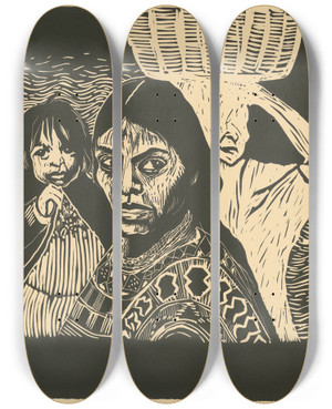Triptych art skateboard deck of Rachael Romero Indigena by Rachael Romero (1953)