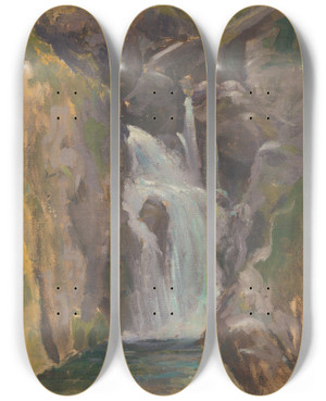 Triptych art skateboard deck of Ferdinand Katona Waterfall by Ferdinand Katona (1864-1932)