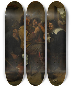 Triptych art skateboard deck of Adriaen Brouwer The Smokers by Adriaen Brouwer (1605-1638)