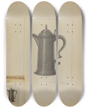 Triptych art skateboard deck of Eugene Barrell Pewter Flagon_1 by Eugene Barrell