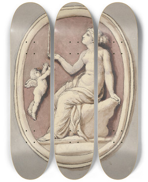 Triptych art skateboard deck of Edward Francis Burney Venus And Cupid by Edward Francis Burney (1760-1848)