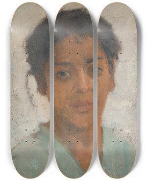 Triptych art skateboard deck of Elemr Halszhradil Gypsy by Elemir Halasz Hradil (1873-1948)
