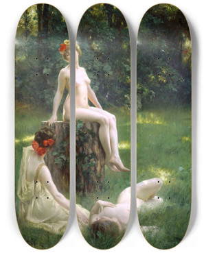 Triptych art skateboard deck of Julius Leblanc Stewart The Glade by Julius Leblanc Stewart (1855-1919)