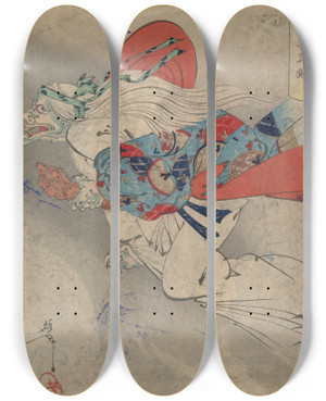 Triptych art skateboard deck of Tsukioka Yoshitoshi Ibaraki_1 by Tsukioka Yoshitoshi (1839-1892)
