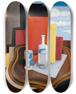 Triptych art skateboard deck of Roger De La Fresnaye La Table Louisphilippe La Bouteille Et Au Verre by Roger De La Fresnaye (1885-1925)