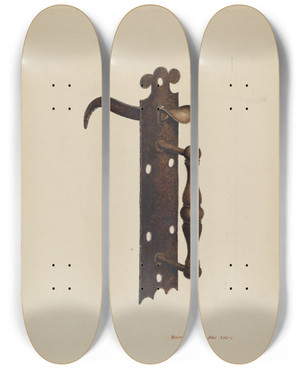 Triptych art skateboard deck of Samuel W Ford Norfolk Latch by Samuel W Ford