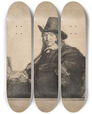 Triptych art skateboard deck of Rembrandt Van Rijn Jan Asselijn Painter Krabbetje_2 by Rembrandt Van Rijn (1606-1669)