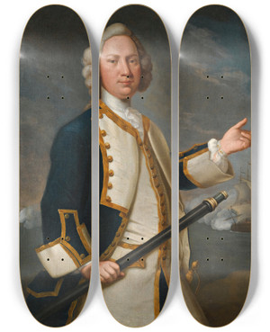 Triptych art skateboard deck of John Vandiest Portrait Of Captain Forrest Rn by John Vandiest (1680-1757)