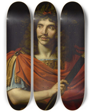 Triptych art skateboard deck of Nicolas Mignard Molire 16221673 Dans Le Rle De Csar De La Mort De Pompe by Nicolas Mignard (1606-1668)