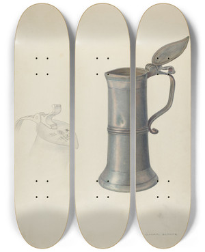 Triptych art skateboard deck of Oscar Bluhme Pewter Tankard by Oscar Bluhme