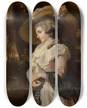 Triptych art skateboard deck of John Raphael Smith Portrait Of A Young Lady In Pink by John Raphael Smith (1752-1812)