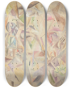 Triptych art skateboard deck of Jules Pascin Tude Cubiste by Jules Pascin (1885-1930)