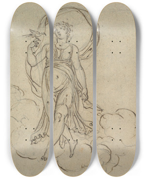 Triptych art skateboard deck of Nicolai Abildgaard Venus With A Dove by Nicolai Abildgaard (1743-1809)