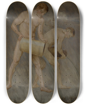 Triptych art skateboard deck of Hans Thoma November Die Regengtter by Hans Thoma (1839-1924)