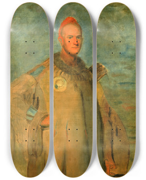 Triptych art skateboard deck of George Catlin Theodore Burr Catlin In Indian Costume by George Catlin (1796-1872)