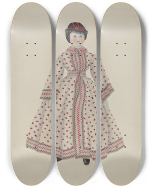 Triptych art skateboard deck of Mary D Porter Doll With China Head by Mary D Porter