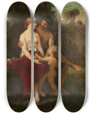 Triptych art skateboard deck of Wilhelm Kray Fall by Wilhelm Kray (1828-1889)