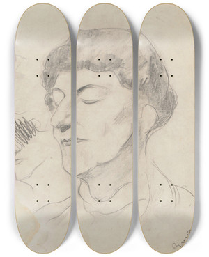 Triptych art skateboard deck of Zygmunt Waliszewski Portrait Of The Artists Mother Michalina Waliszewska_2 by Zygmunt Waliszewski (1897-1936)