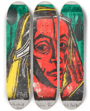 Triptych art skateboard deck of Peter August Bckstiegel Hanna Meine Frau by Peter August Bockstiegel