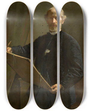 Triptych art skateboard deck of Eduard Julius Friedrich Bendemann Self Portrait by Eduard Julius Friedrich Bendemann (1811-1889)