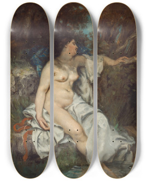 Triptych art skateboard deck of Gustave Courbet Bather Sleeping By A Brook by Gustave Courbet (1819-1877)